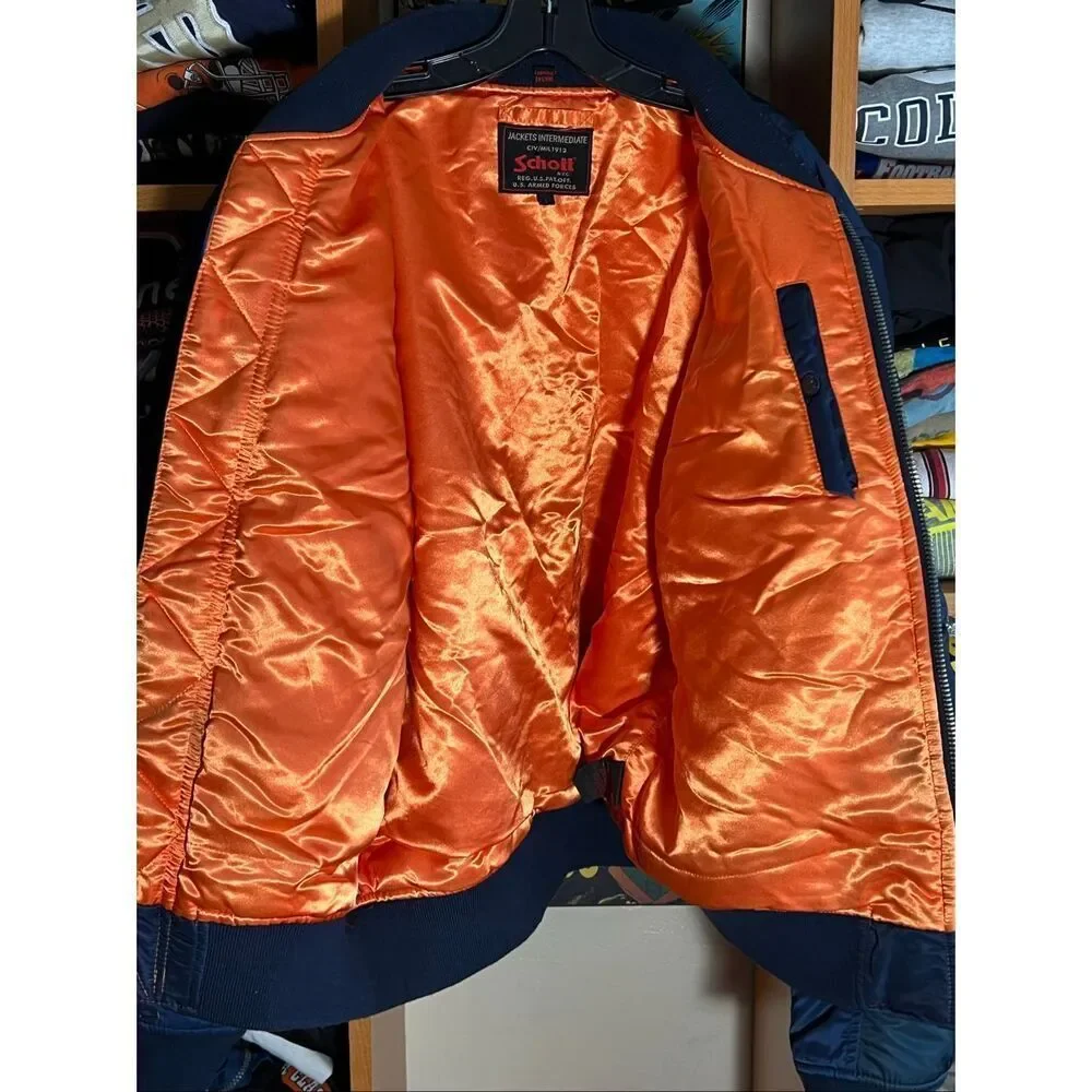Schott NYC MA-1 Flight Patch Work Blue Bomber Jacket